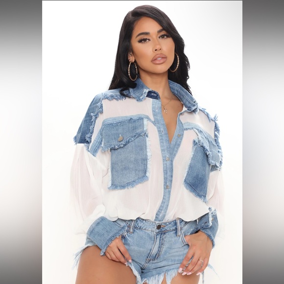 Tops - Denim and White Frayed Women's Top